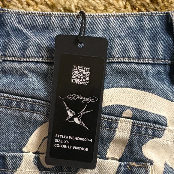 Ed Hardy shorts Embroidered Denim Cutoff Shorts - Blue - Picture 3 of 5